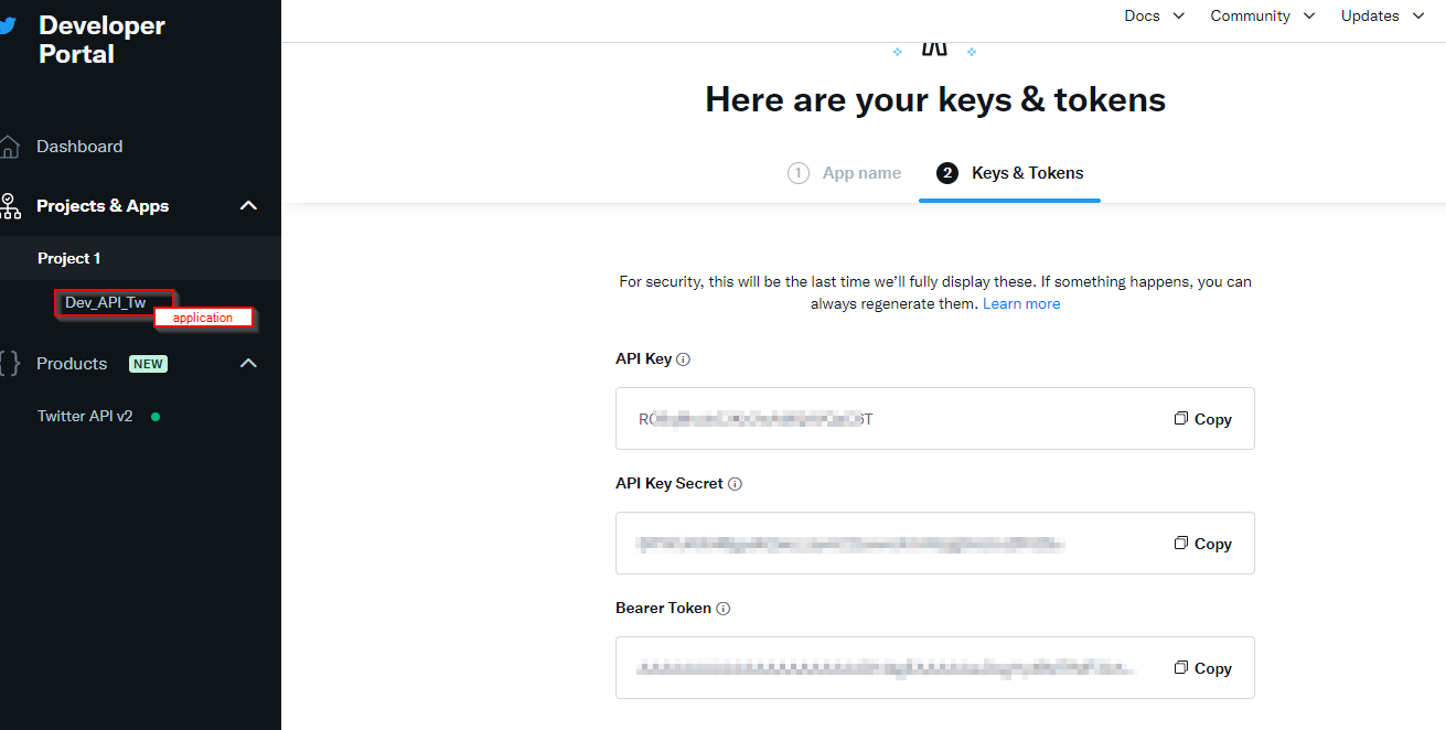 Twitter API keys and tokens